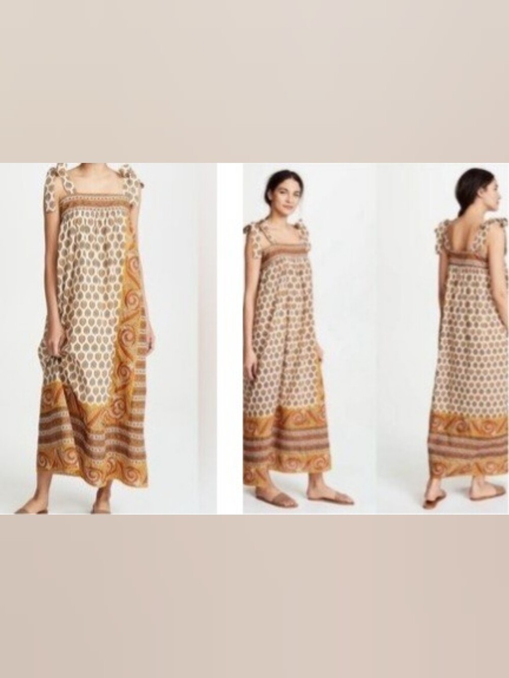 Antik Batik White and Mustard Printed Maxi Dress Size XS 100% Cotton
